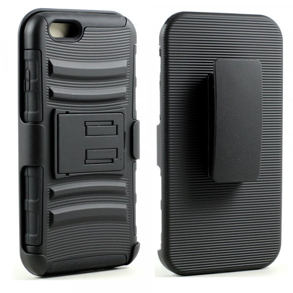 Wholesale Apple iPhone 6 4.7 TPE Armor Shell Holster Combo Belt Clip (Black)